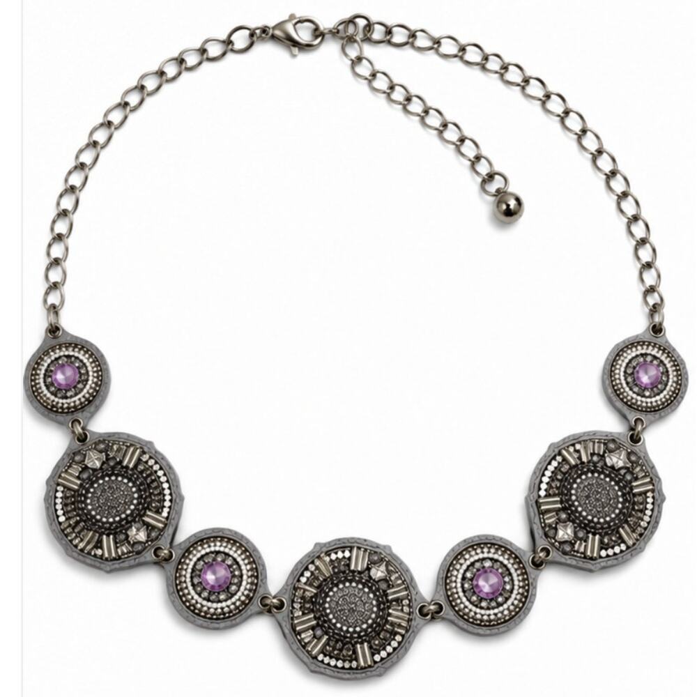 Chico’s Lavender Sparkle Jeweled Chain Belt S/M Rhinestone Leather NWT Boho